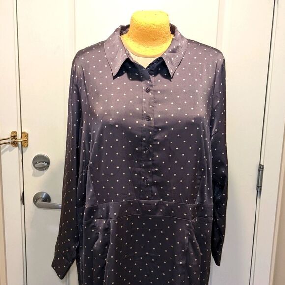 5$ Item! A MTL 1980 (Reitmans) 28 Grey Polkadot Button Front Long Sleeve Dress - Picture 3 of 10